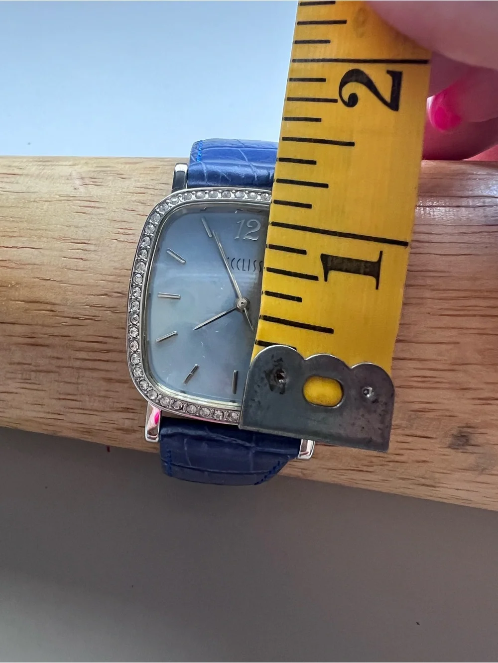 Vintage Ecclissi Blue MOP Dial Crystal Bezel Blue Leather Band Watch